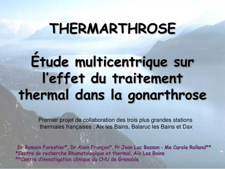 thermarthrose tude multicentrique sur l effet du traitement thermal dans la gonarthrose