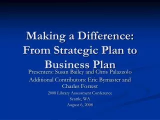 Making a Difference: From Strategic Plan to Business Plan