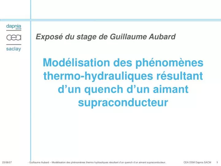 mod lisation des ph nom nes thermo hydrauliques r sultant d un quench d un aimant supraconducteur