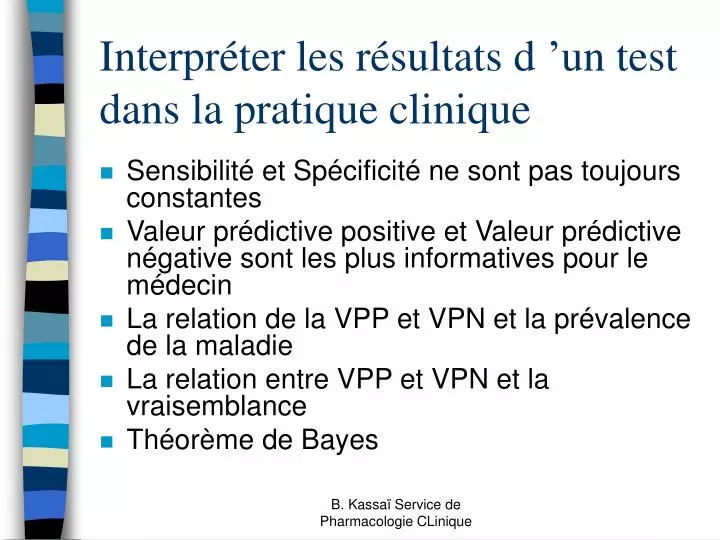 interpr ter les r sultats d un test dans la pratique clinique