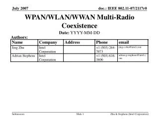 WPAN/WLAN/WWAN Multi-Radio Coexistence