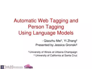 Automatic Web Tagging and Person Tagging Using Language Models