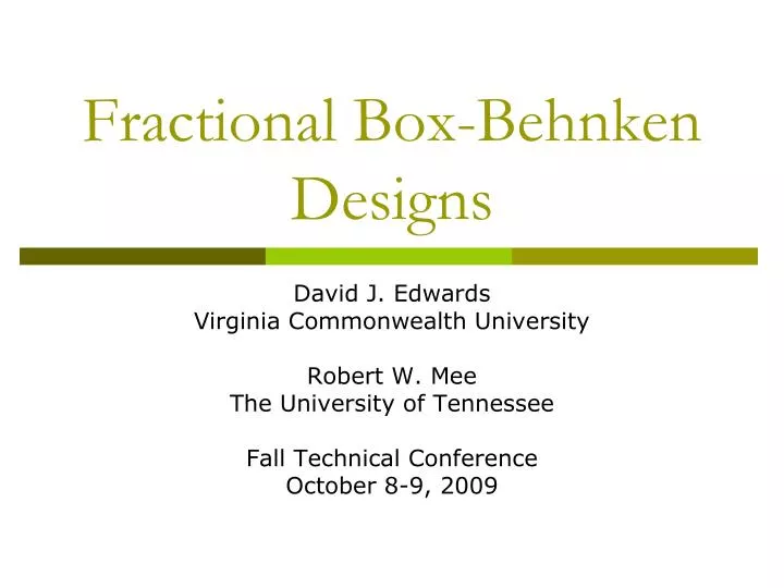 fractional box behnken designs