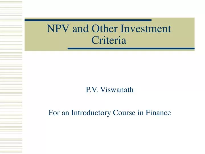 npv and other investment criteria