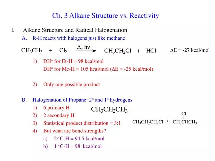 ch 3 alkane structure vs reactivity