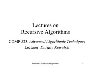 Lectures on Recursive Algorithms
