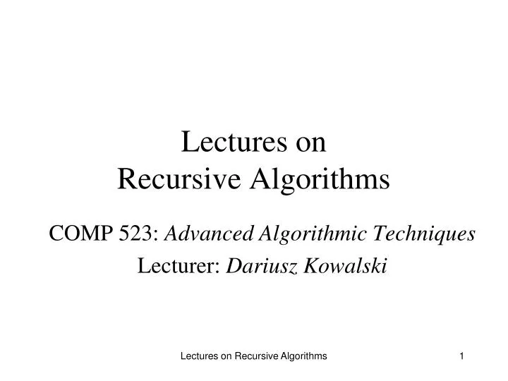 lectures on recursive algorithms