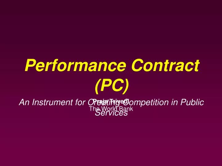 performance contract pc an instrument for creating competition in public services