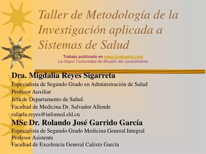 taller de metodolog a de la investigaci n aplicada a sistemas de salud