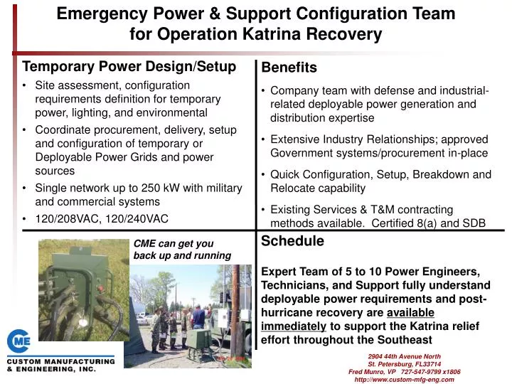 emergency power support configuration team for operation katrina recovery