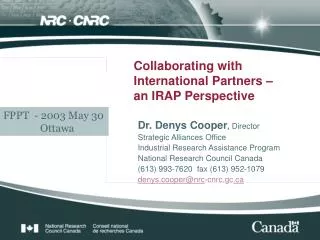 Collaborating with International Partners – an IRAP Perspective
