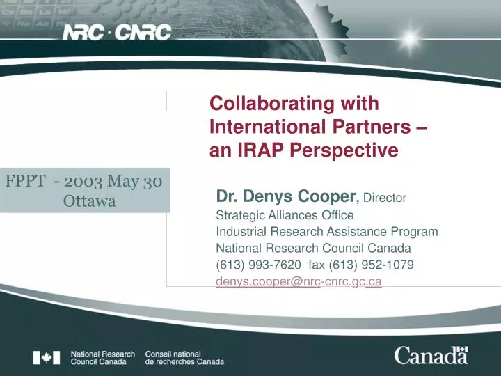 collaborating with international partners an irap perspective