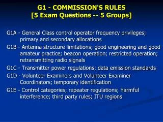 G1 - COMMISSION'S RULES [5 Exam Questions -- 5 Groups]