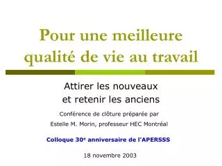 pour une meilleure qualit de vie au travail