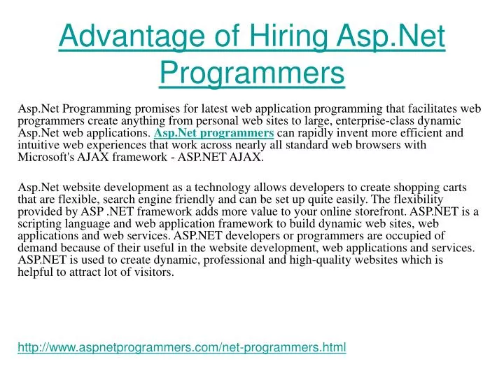 advantage of hiring asp net programmers