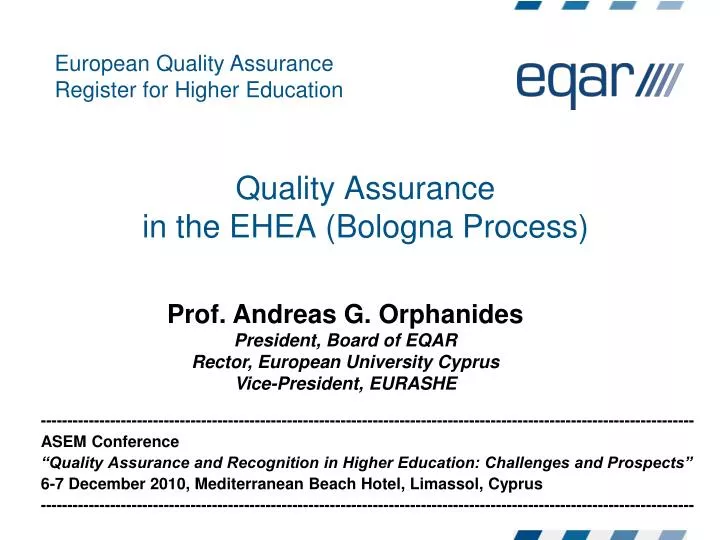 quality assurance in the ehea bologna process