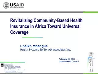 Revitalizing Community-Based Health Insurance in Africa Toward Universal Coverage
