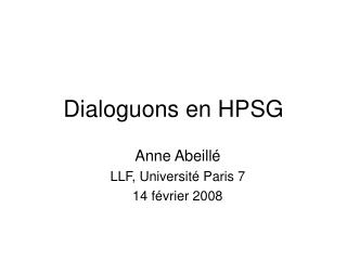Dialoguons en HPSG