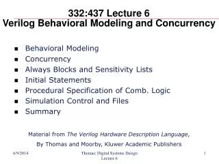 332:437 Lecture 6 Verilog Behavioral Modeling and Concurrency