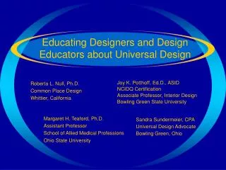 Educating Designers and Design Educators about Universal Design