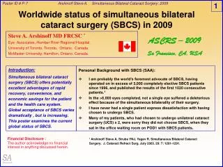 Worldwide status of simultaneous bilateral cataract surgery (SBCS) in 2009