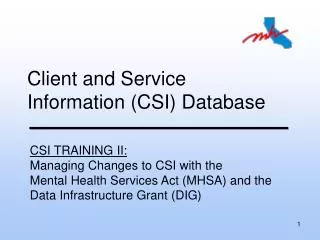 Client and Service Information (CSI) Database