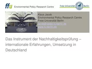Das Instrument der Nachhaltigkeitsprüfung – internationale Erfahrungen, Umsetzung in Deutschland