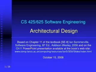 CS 425/625 Software Engineering Architectural Design