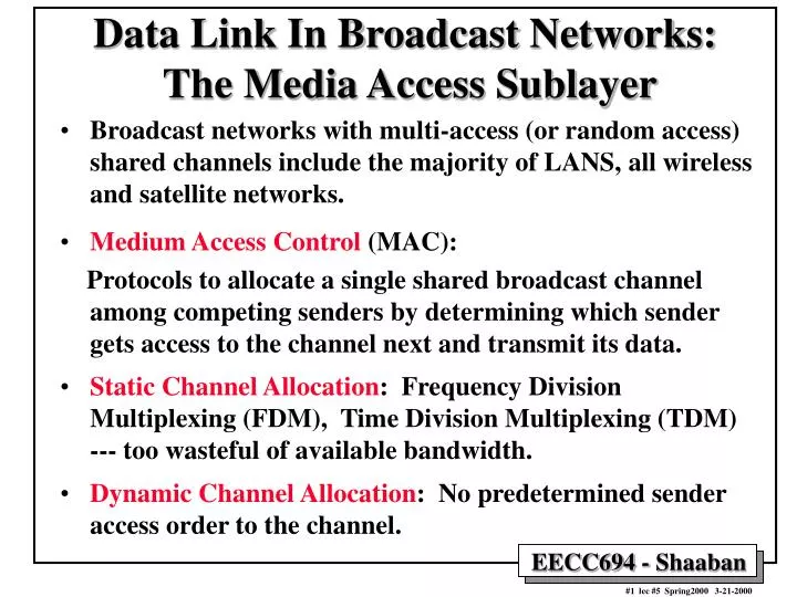 data link in broadcast networks the media access sublayer