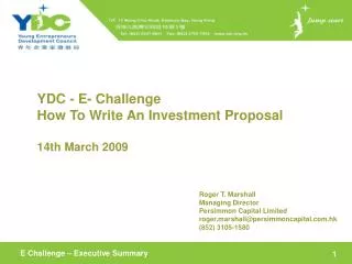 YDC - E- Challenge How To Write An Investment Proposal 14th March 2009