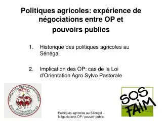 Politiques agricoles: expérience de négociations entre OP et pouvoirs publics