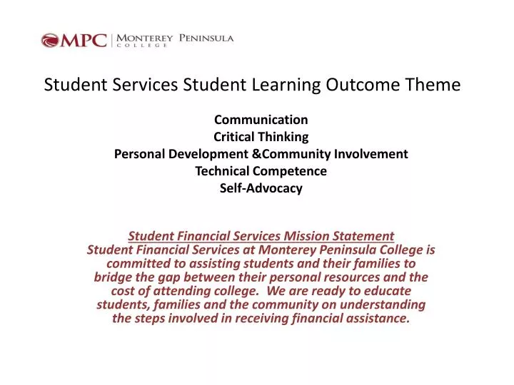 student services student learning outcome theme