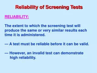 Reliability of Screening Tests