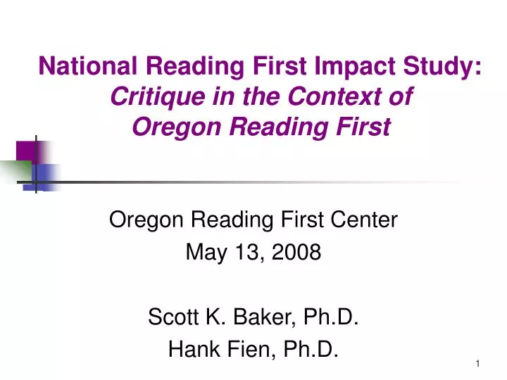 national reading first impact study critique in the context of oregon reading first