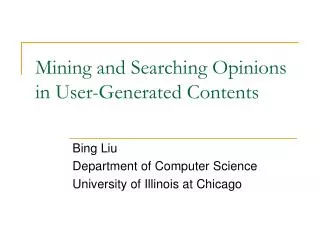 Mining and Searching Opinions in User-Generated Contents