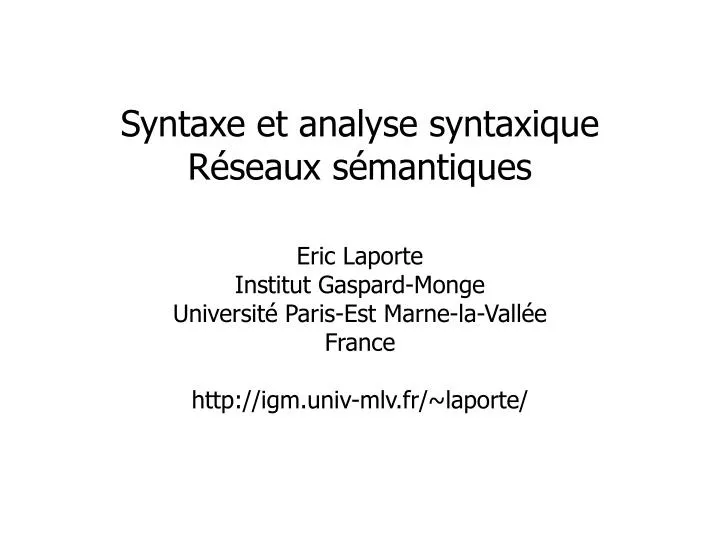 syntaxe et analyse syntaxique r seaux s mantiques