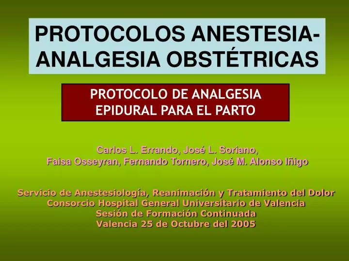 protocolos anestesia analgesia obst tricas