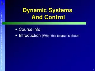 Dynamic Systems And Control