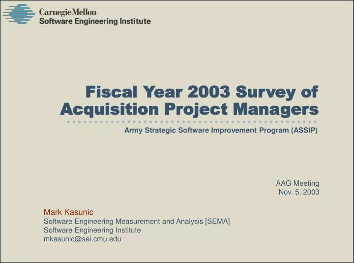 fiscal year 2003 survey of acquisition project managers