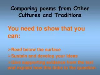 Comparing poems from Other Cultures and Traditions