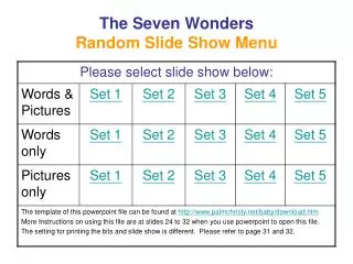 The Seven Wonders Random Slide Show Menu