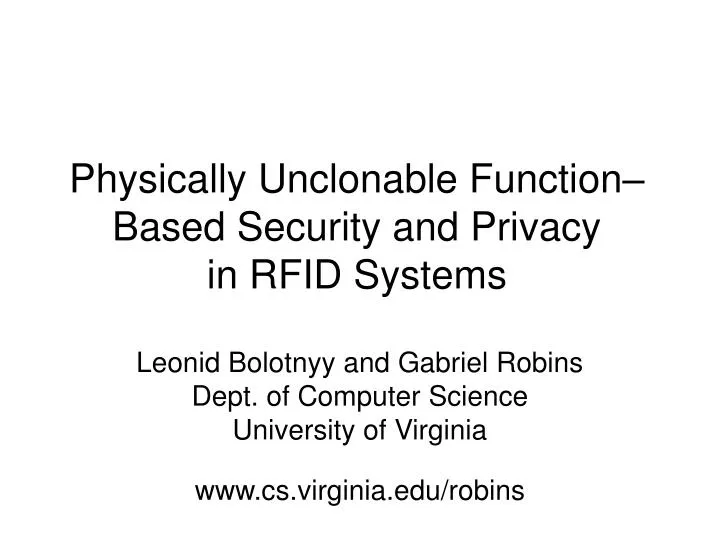 physically unclonable function based security and privacy in rfid systems