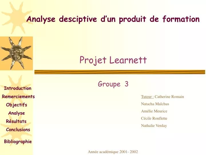 analyse desciptive d un produit de formation