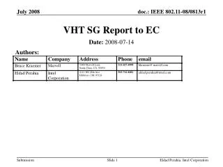 VHT SG Report to EC