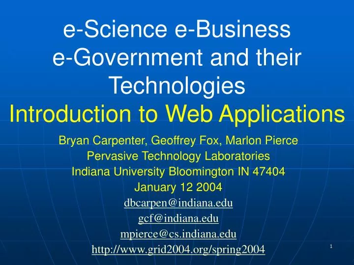 e science e business e government and their technologies introduction to web applications