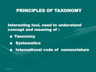 PRINCIPLES OF TAXONOMY