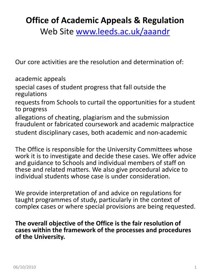 office of academic appeals regulation web site www leeds ac uk aaandr