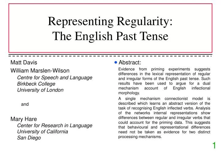representing regularity the english past tense