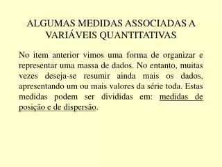 algumas medidas associadas a vari veis quantitativas
