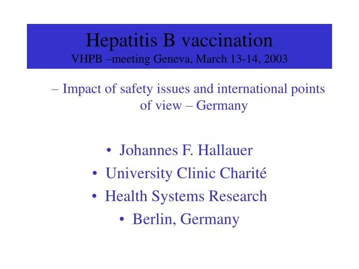 hepatitis b vaccination vhpb meeting geneva march 13 14 2003